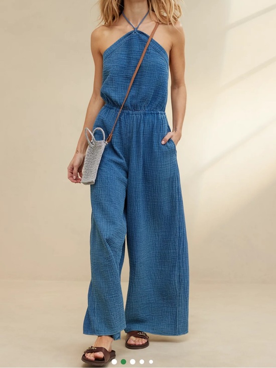 aerie Pants - Aerie gauzy blue wide leg halter jumpsuit